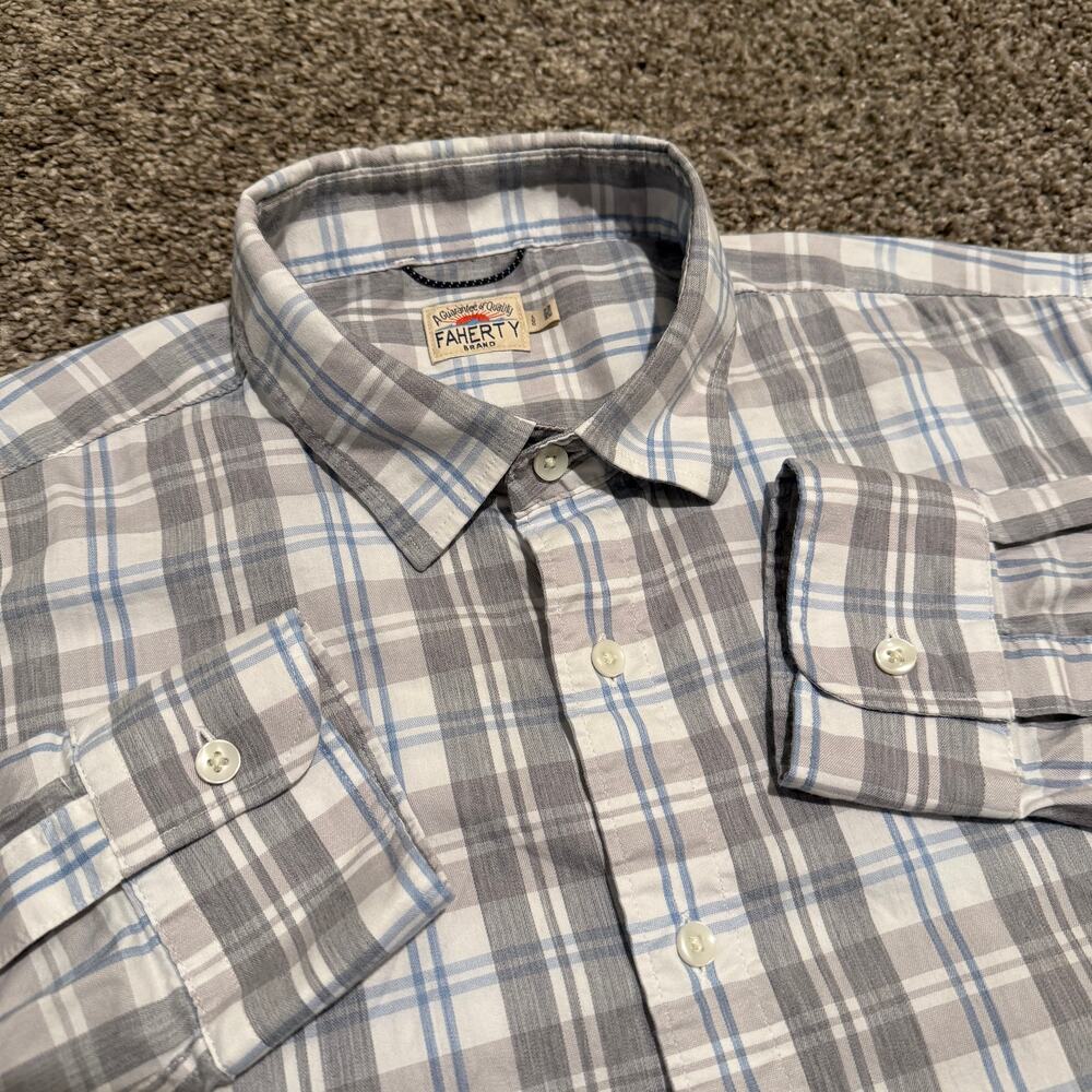 Faherty The Movement Shirt Mens L Gray Blue Plaid Supima Stretch MWC0081
